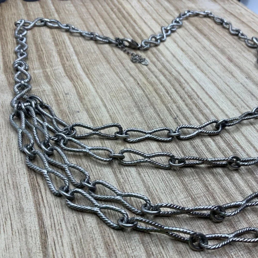 MONET Vintage Silver Tone Chain Multi-strand Statement Necklace